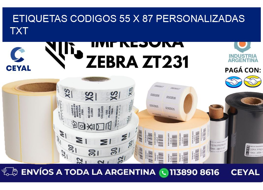 etiquetas codigos 55 x 87 personalizadas txt