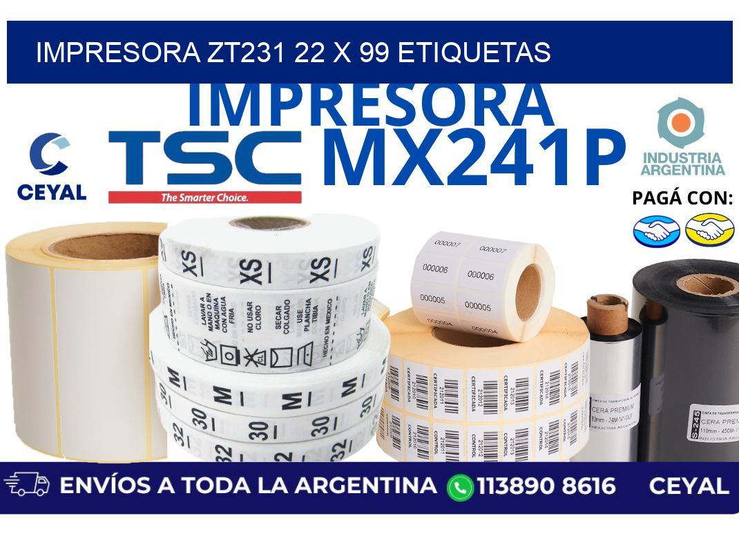 impresora zt231 22 x 99 etiquetas