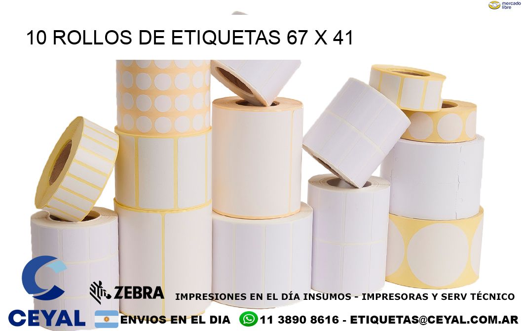 10 ROLLOS DE ETIQUETAS 67 x 41