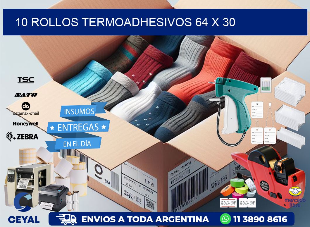 10 ROLLOS TERMOADHESIVOS 64 x 30
