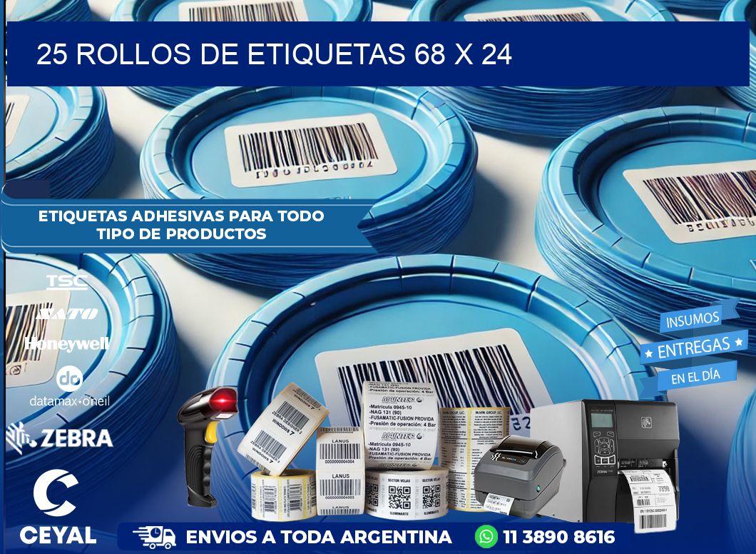25 ROLLOS DE ETIQUETAS 68 x 24