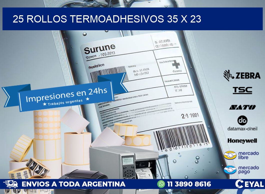 25 ROLLOS TERMOADHESIVOS 35 x 23
