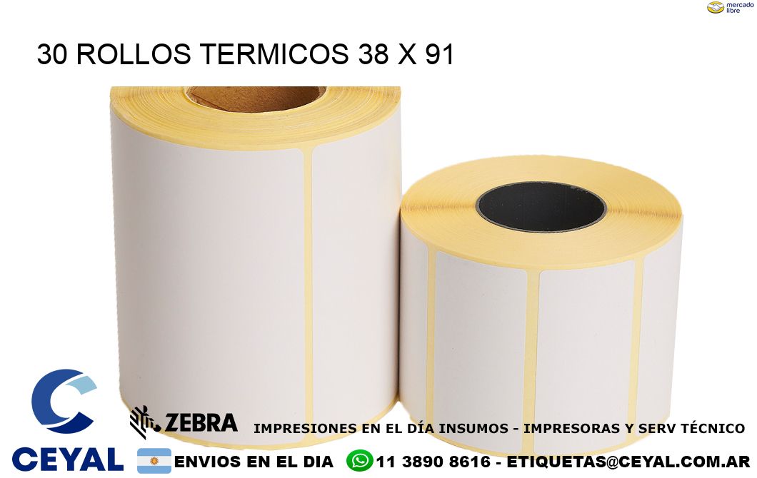 30 ROLLOS TERMICOS 38 x 91
