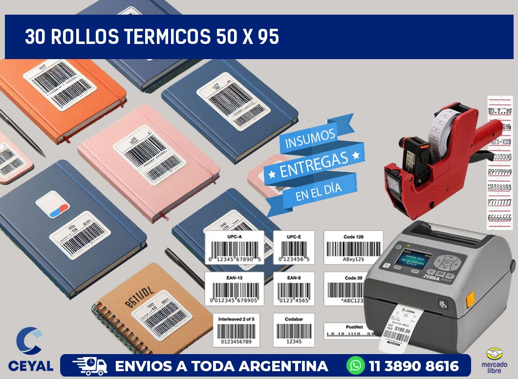 30 ROLLOS TERMICOS 50 x 95