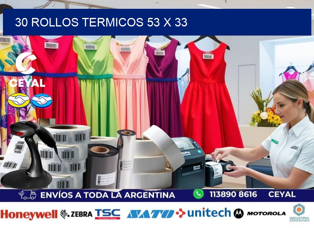 30 ROLLOS TERMICOS 53 x 33