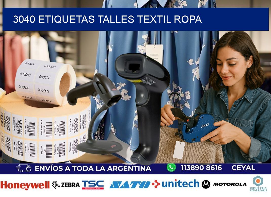 3040 ETIQUETAS TALLES TEXTIL ROPA
