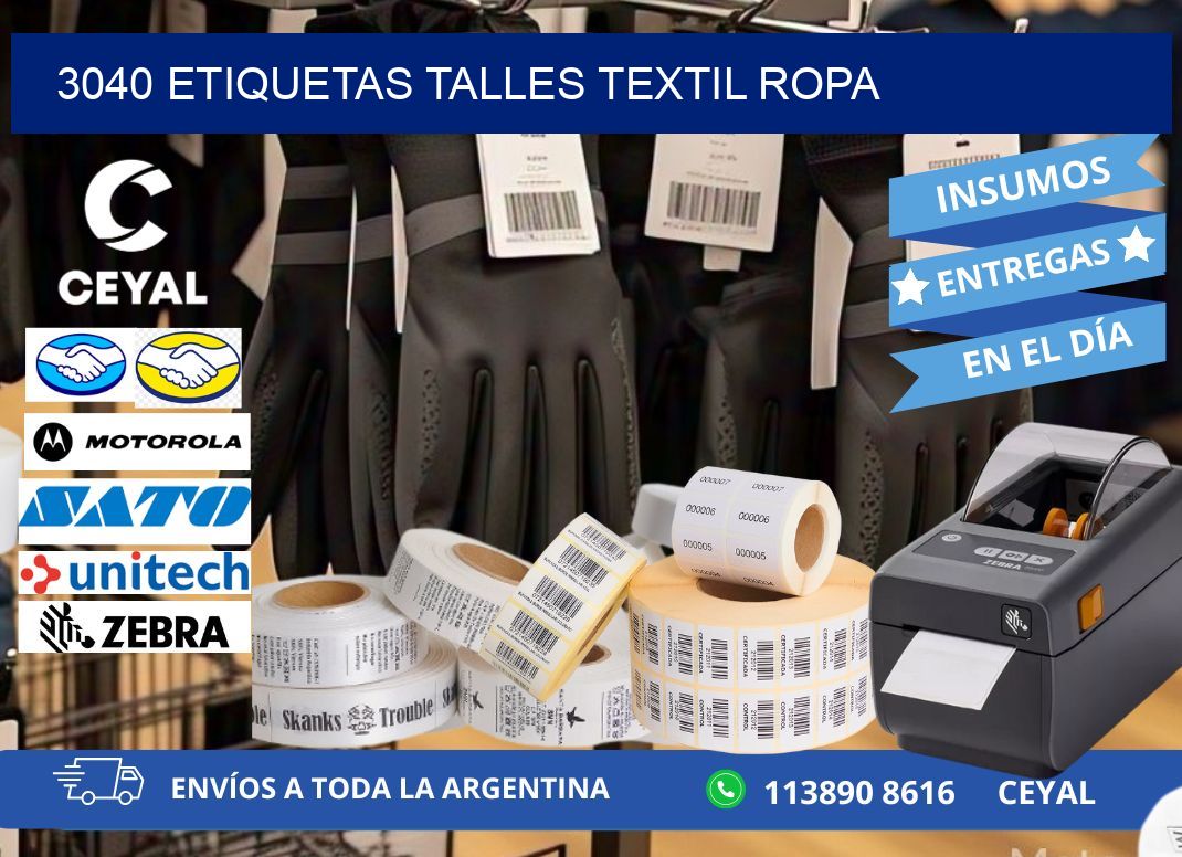 3040 ETIQUETAS TALLES TEXTIL ROPA