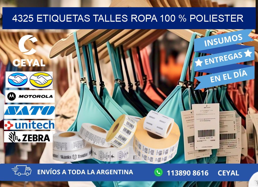 4325 ETIQUETAS TALLES ROPA 100 % POLIESTER