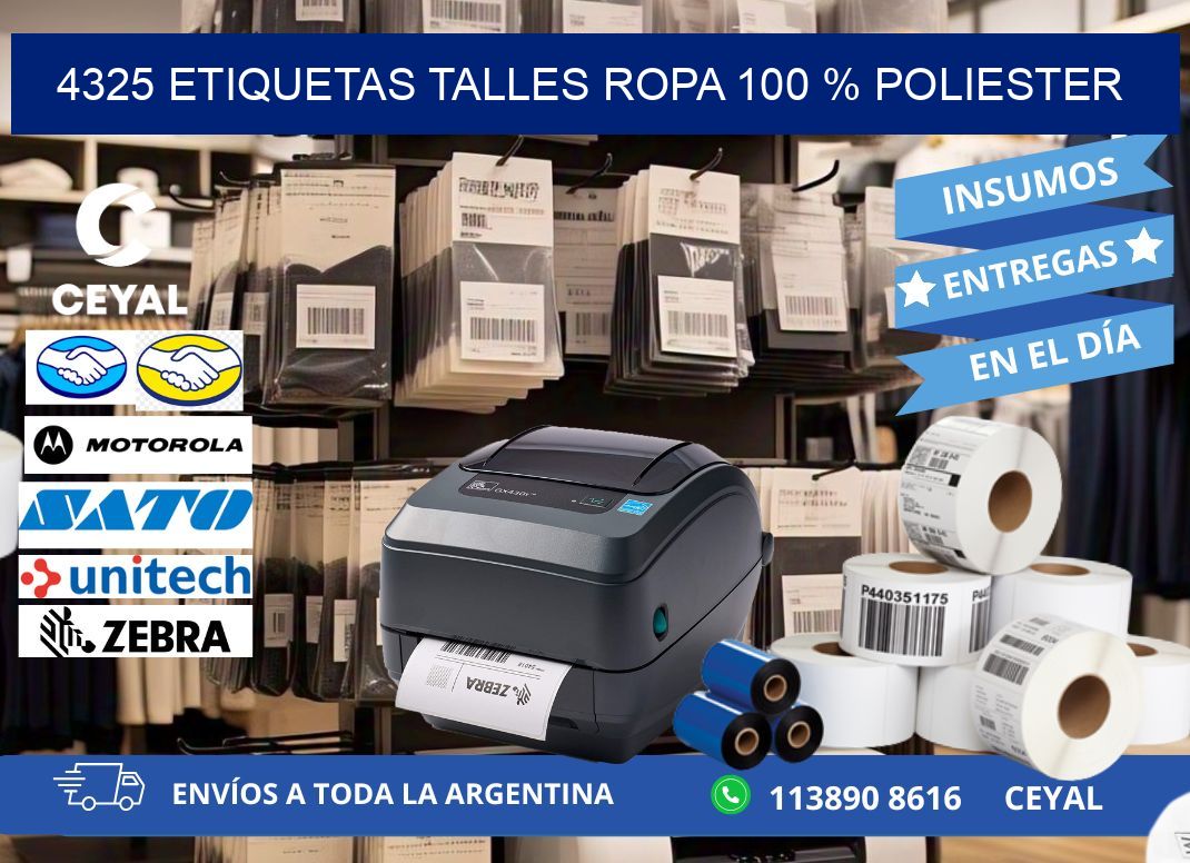 4325 ETIQUETAS TALLES ROPA 100 % POLIESTER