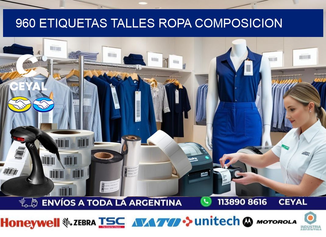 960 ETIQUETAS TALLES ROPA COMPOSICION