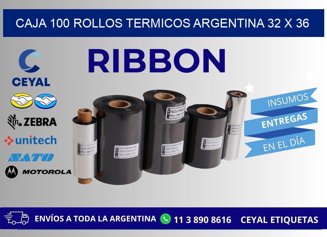 CAJA 100 ROLLOS TERMICOS ARGENTINA 32 x 36