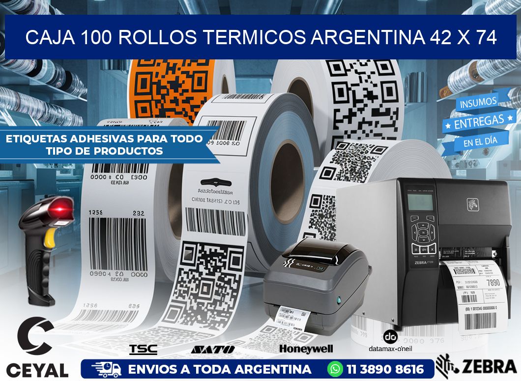 CAJA 100 ROLLOS TERMICOS ARGENTINA 42 x 74