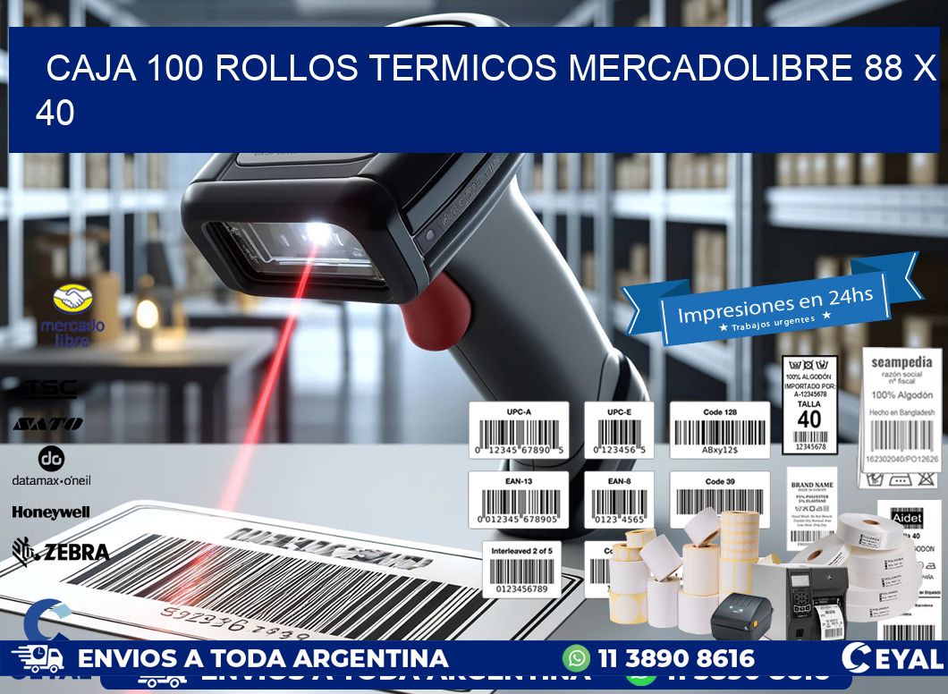 CAJA 100 ROLLOS TERMICOS MERCADOLIBRE 88 x 40