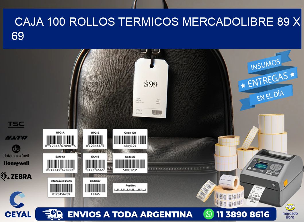 CAJA 100 ROLLOS TERMICOS MERCADOLIBRE 89 x 69