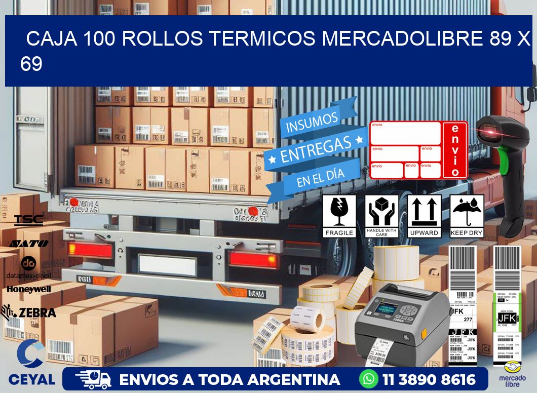 CAJA 100 ROLLOS TERMICOS MERCADOLIBRE 89 x 69