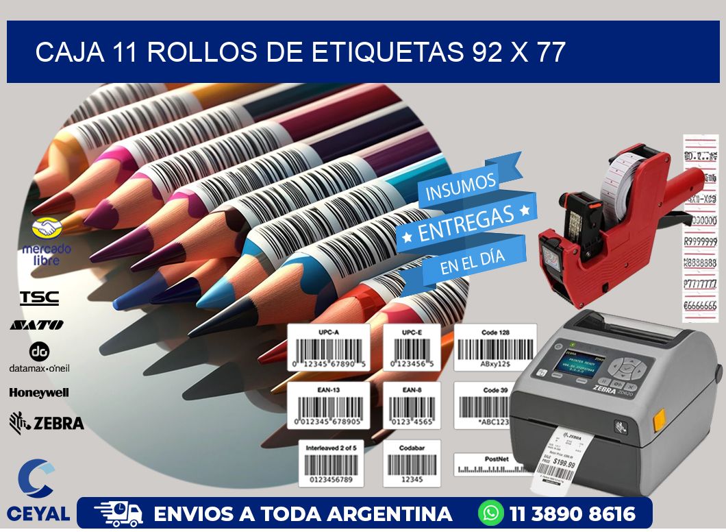 CAJA 11 ROLLOS DE ETIQUETAS 92 x 77