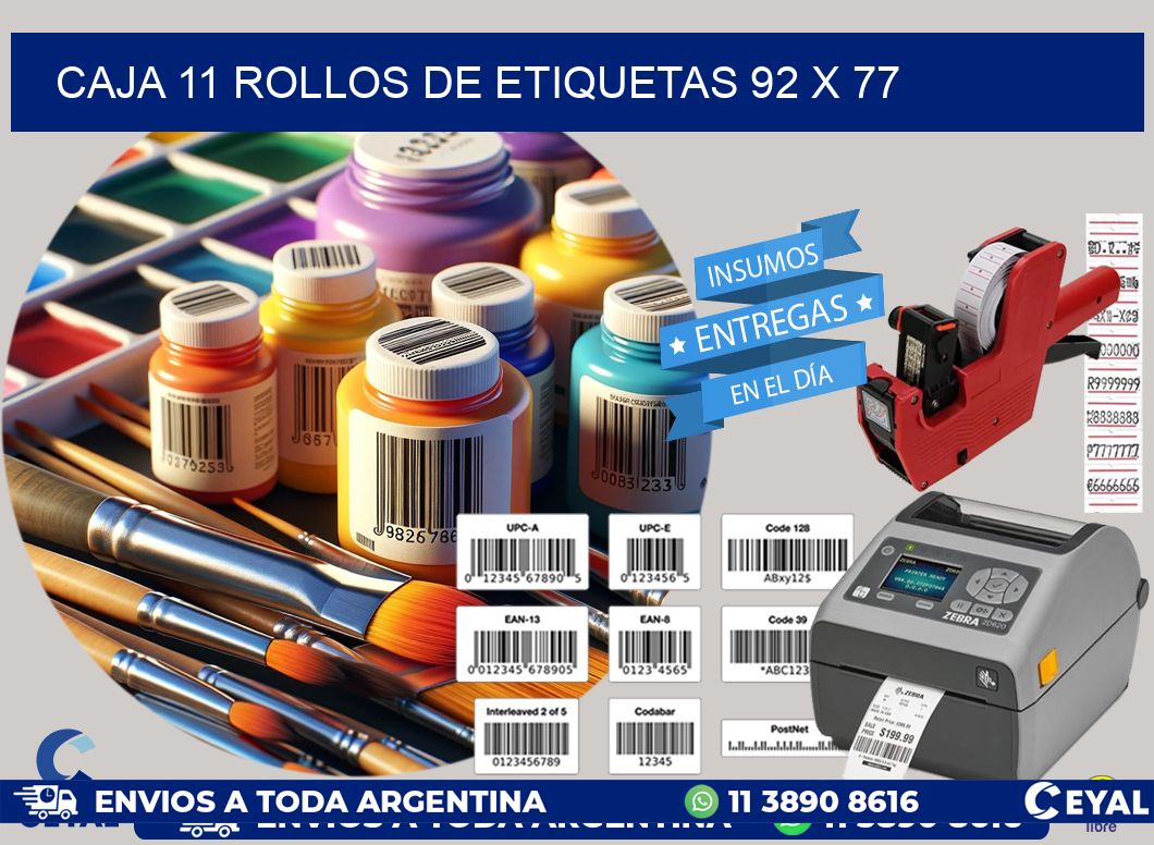 CAJA 11 ROLLOS DE ETIQUETAS 92 x 77