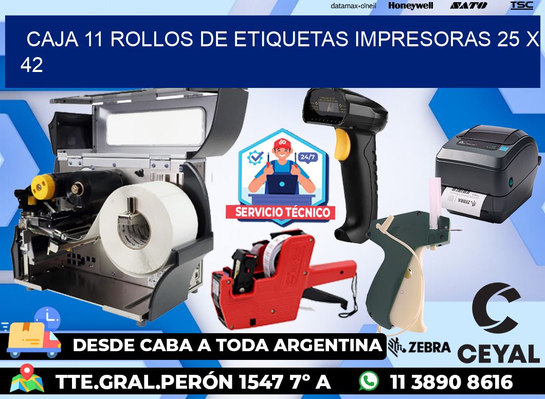 CAJA 11 ROLLOS DE ETIQUETAS IMPRESORAS 25 x 42