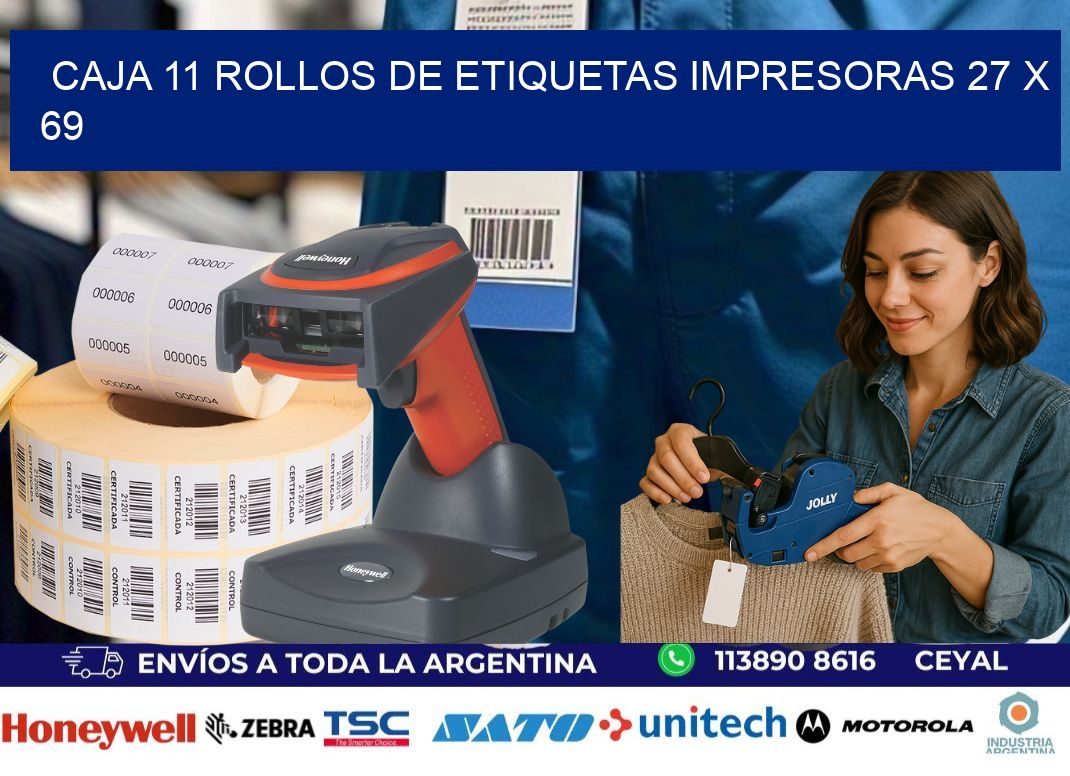 CAJA 11 ROLLOS DE ETIQUETAS IMPRESORAS 27 x 69