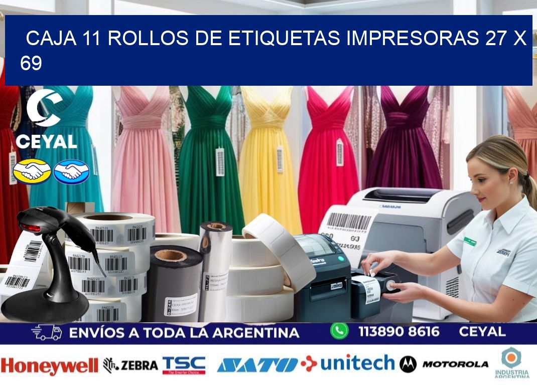 CAJA 11 ROLLOS DE ETIQUETAS IMPRESORAS 27 x 69