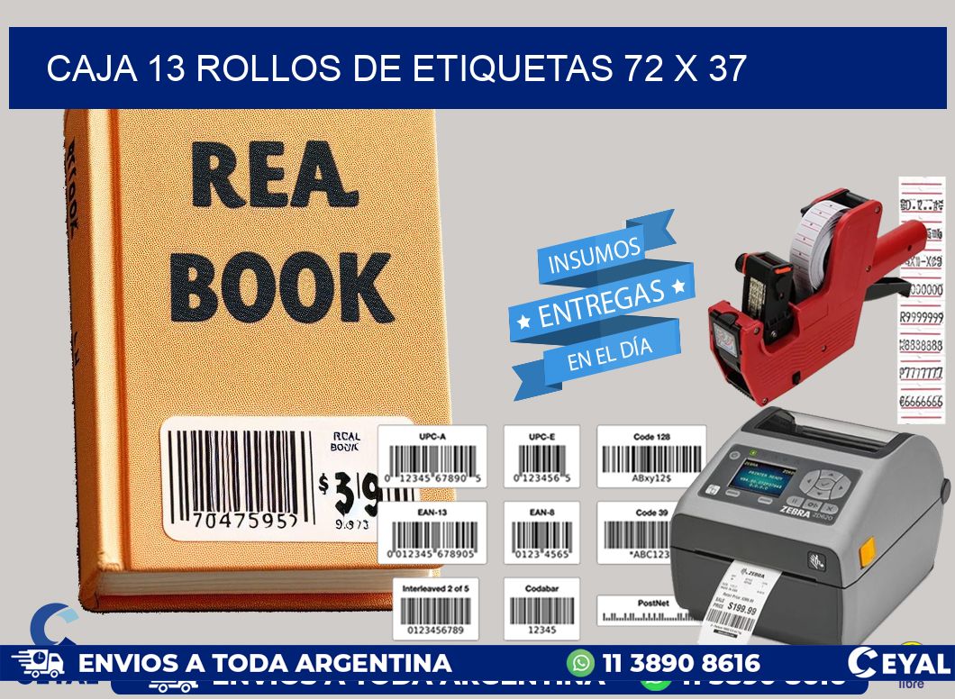 CAJA 13 ROLLOS DE ETIQUETAS 72 x 37