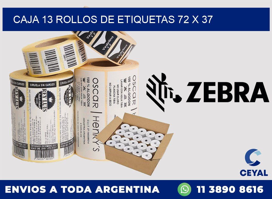 CAJA 13 ROLLOS DE ETIQUETAS 72 x 37