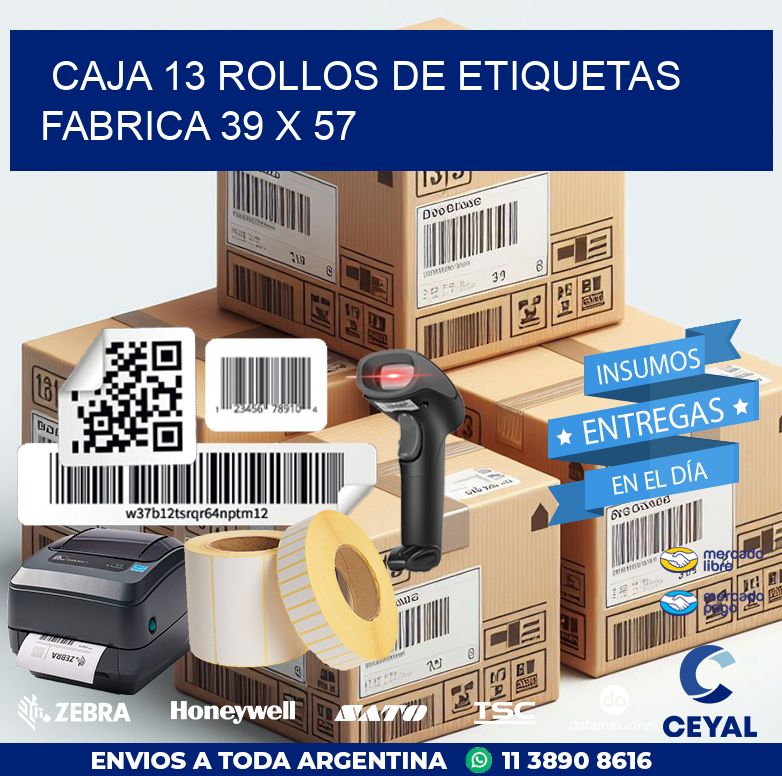 CAJA 13 ROLLOS DE ETIQUETAS FABRICA 39 x 57