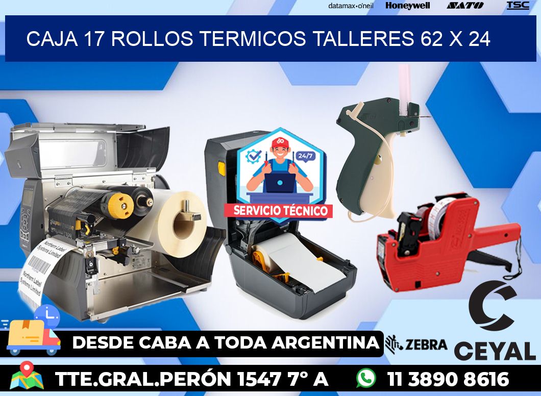 CAJA 17 ROLLOS TERMICOS TALLERES 62 x 24