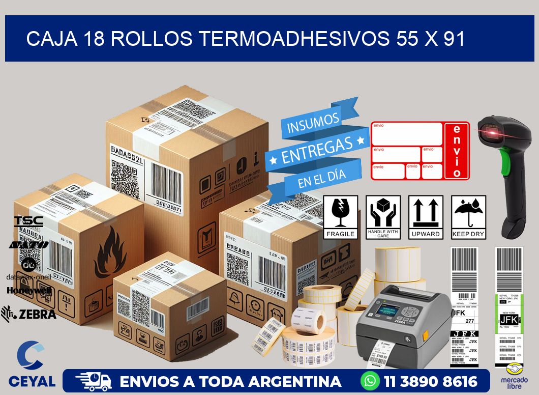 CAJA 18 ROLLOS TERMOADHESIVOS 55 x 91