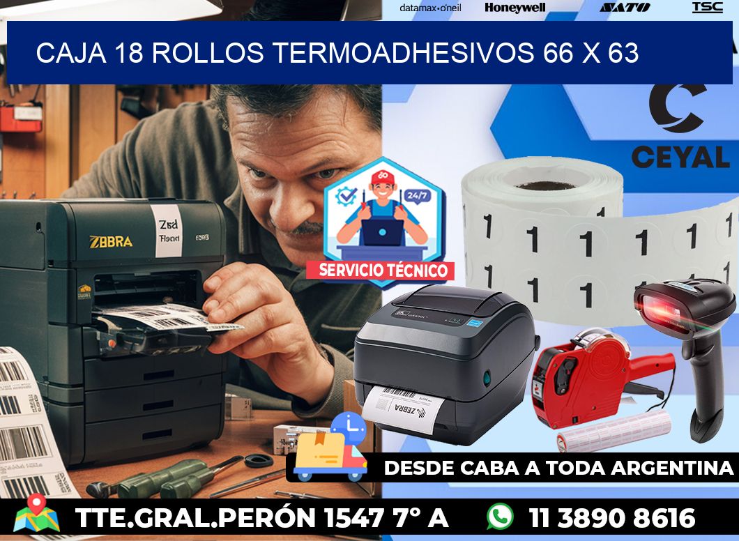 CAJA 18 ROLLOS TERMOADHESIVOS 66 x 63