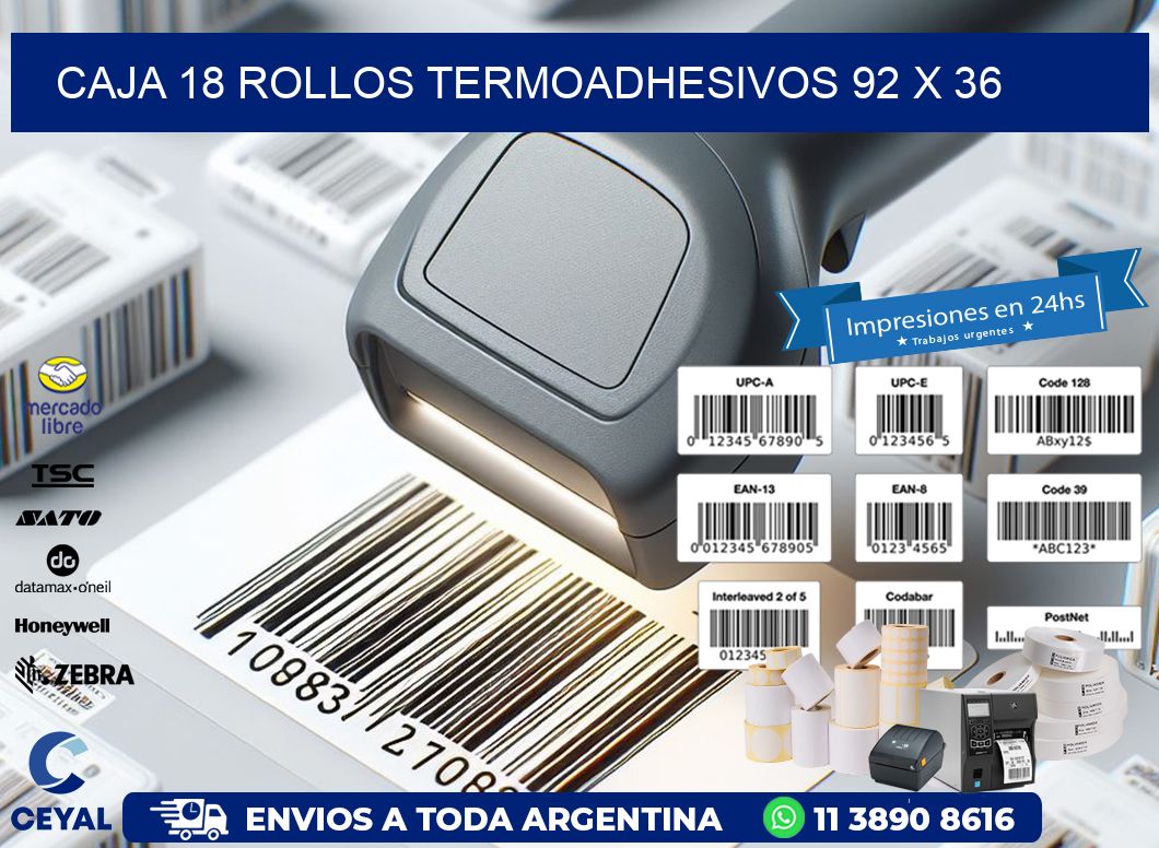 CAJA 18 ROLLOS TERMOADHESIVOS 92 x 36