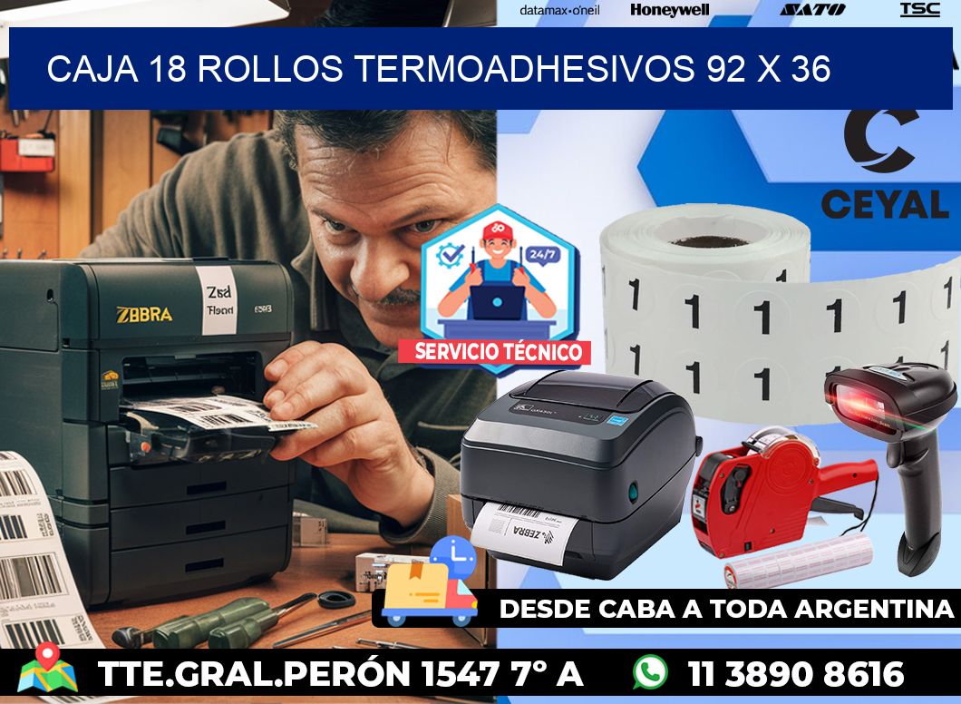 CAJA 18 ROLLOS TERMOADHESIVOS 92 x 36