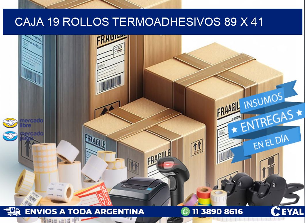 CAJA 19 ROLLOS TERMOADHESIVOS 89 x 41