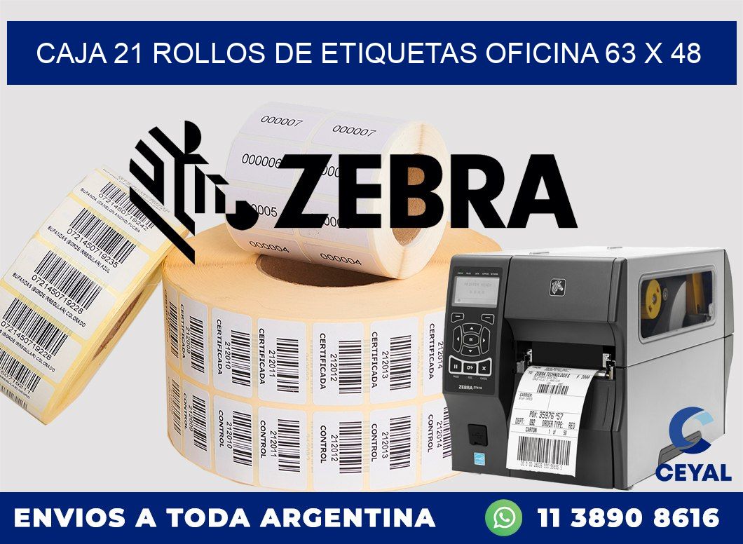 CAJA 21 ROLLOS DE ETIQUETAS OFICINA 63 x 48