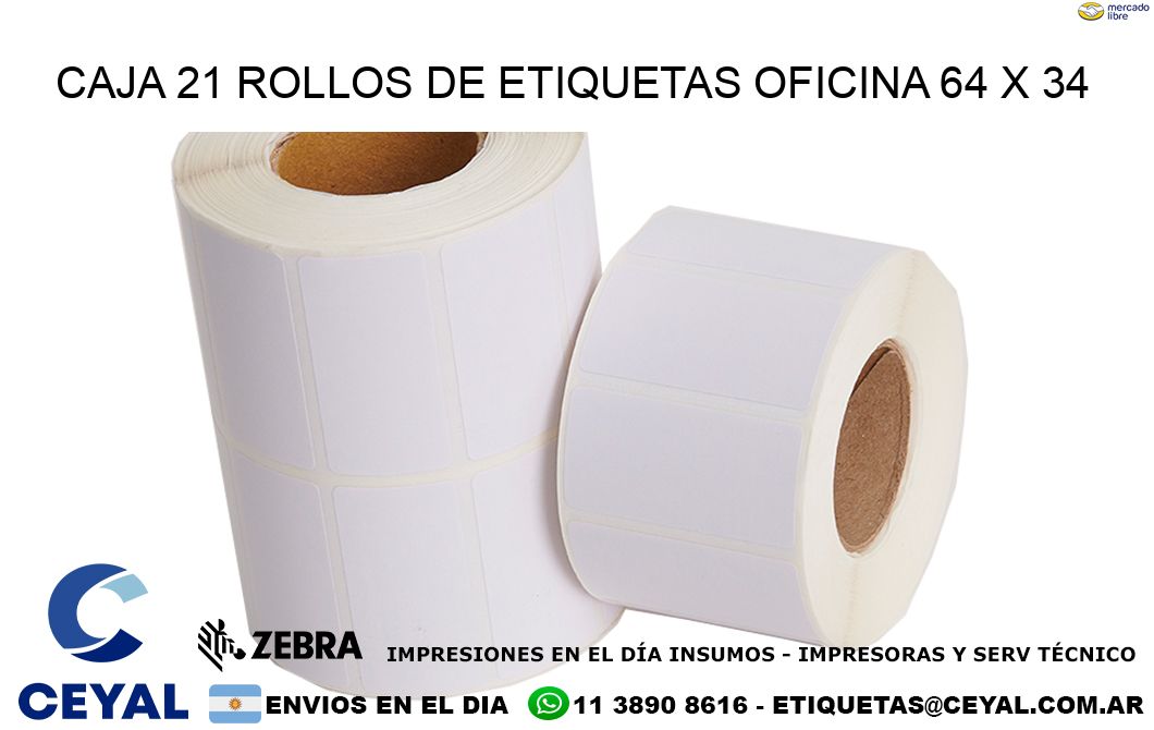 CAJA 21 ROLLOS DE ETIQUETAS OFICINA 64 x 34