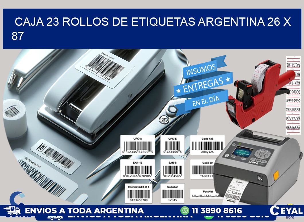 CAJA 23 ROLLOS DE ETIQUETAS ARGENTINA 26 x 87