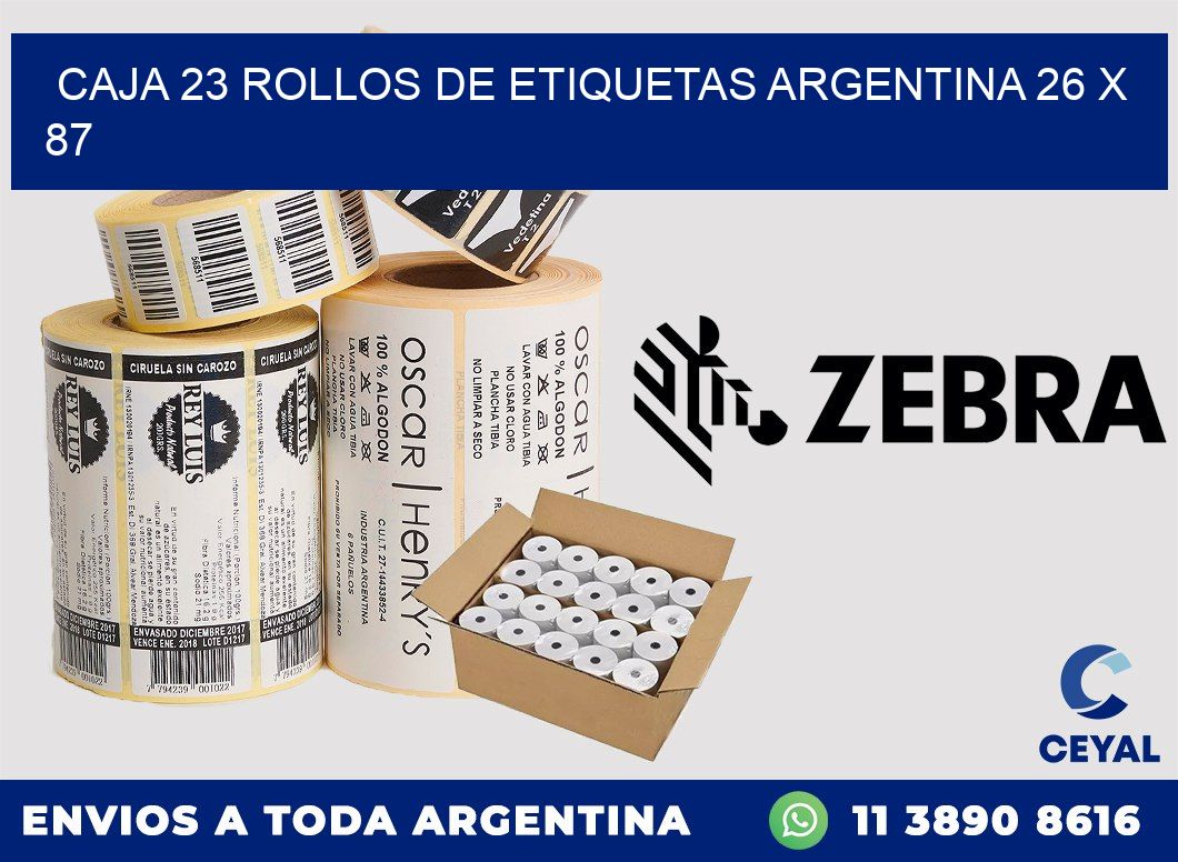 CAJA 23 ROLLOS DE ETIQUETAS ARGENTINA 26 x 87