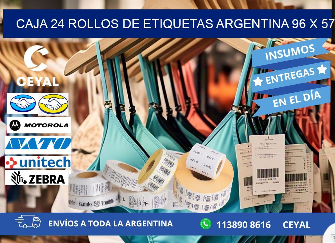 CAJA 24 ROLLOS DE ETIQUETAS ARGENTINA 96 x 57