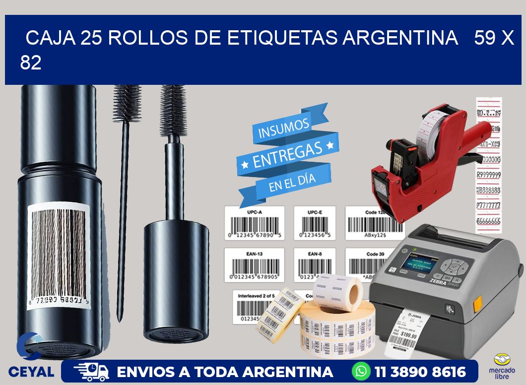 CAJA 25 ROLLOS DE ETIQUETAS ARGENTINA 59 x 82