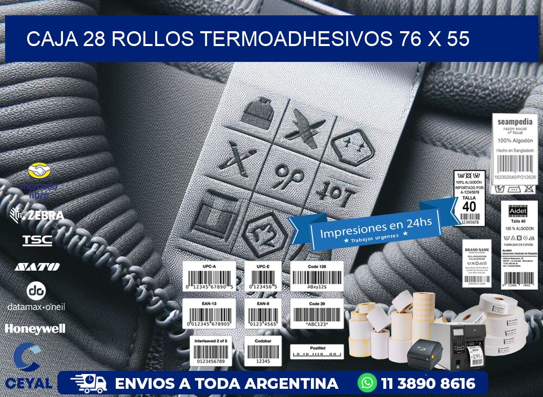 CAJA 28 ROLLOS TERMOADHESIVOS 76 x 55