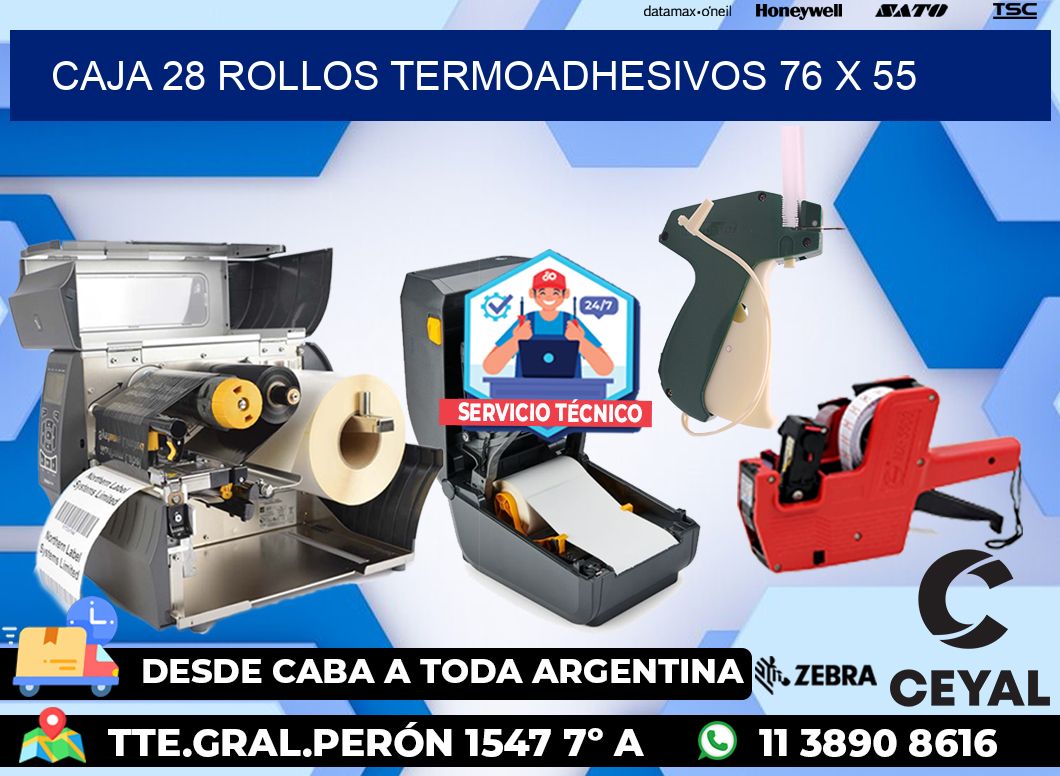 CAJA 28 ROLLOS TERMOADHESIVOS 76 x 55
