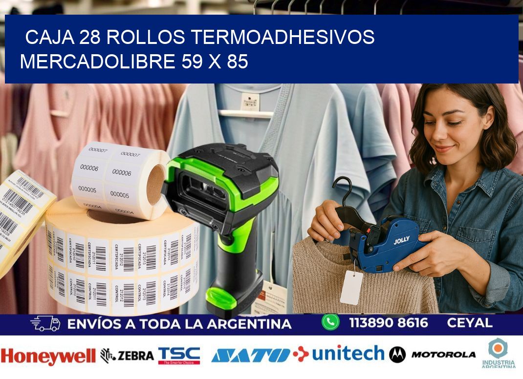 CAJA 28 ROLLOS TERMOADHESIVOS MERCADOLIBRE 59 x 85