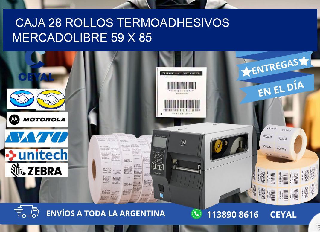 CAJA 28 ROLLOS TERMOADHESIVOS MERCADOLIBRE 59 x 85