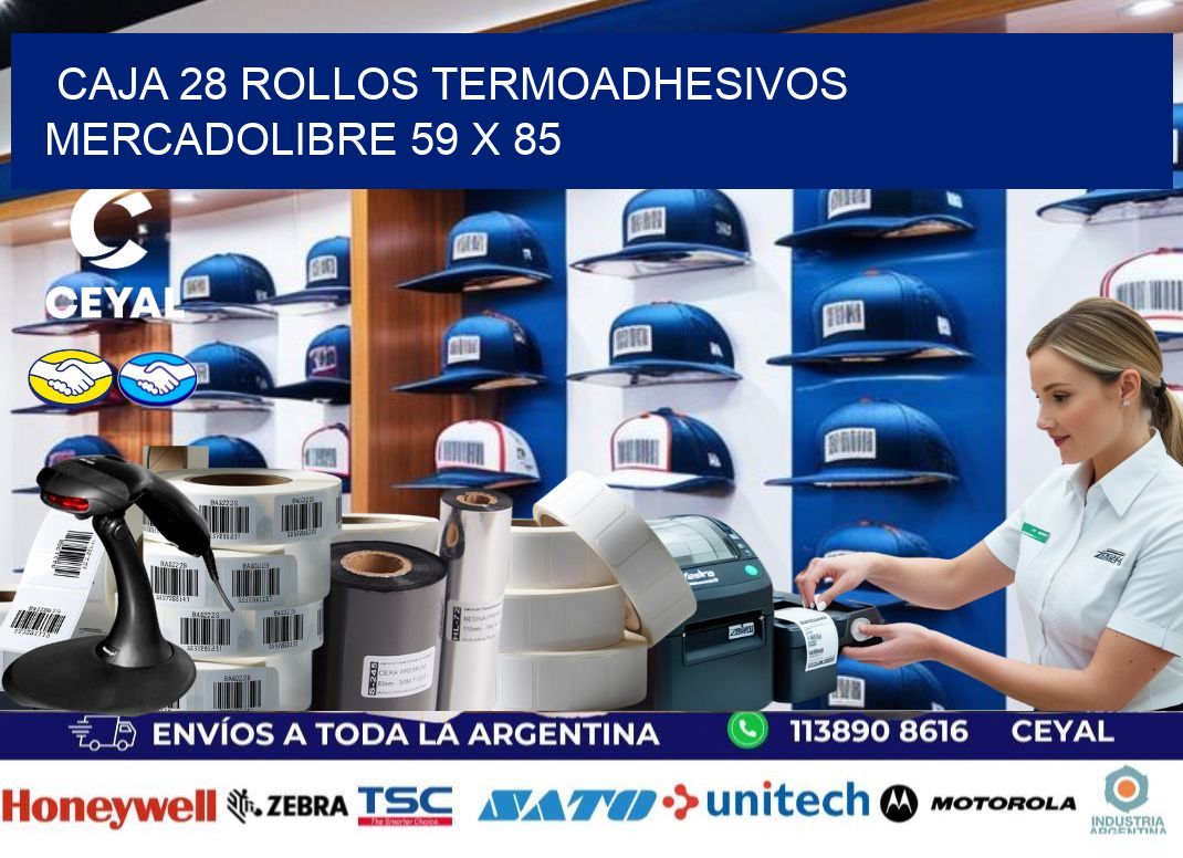 CAJA 28 ROLLOS TERMOADHESIVOS MERCADOLIBRE 59 x 85