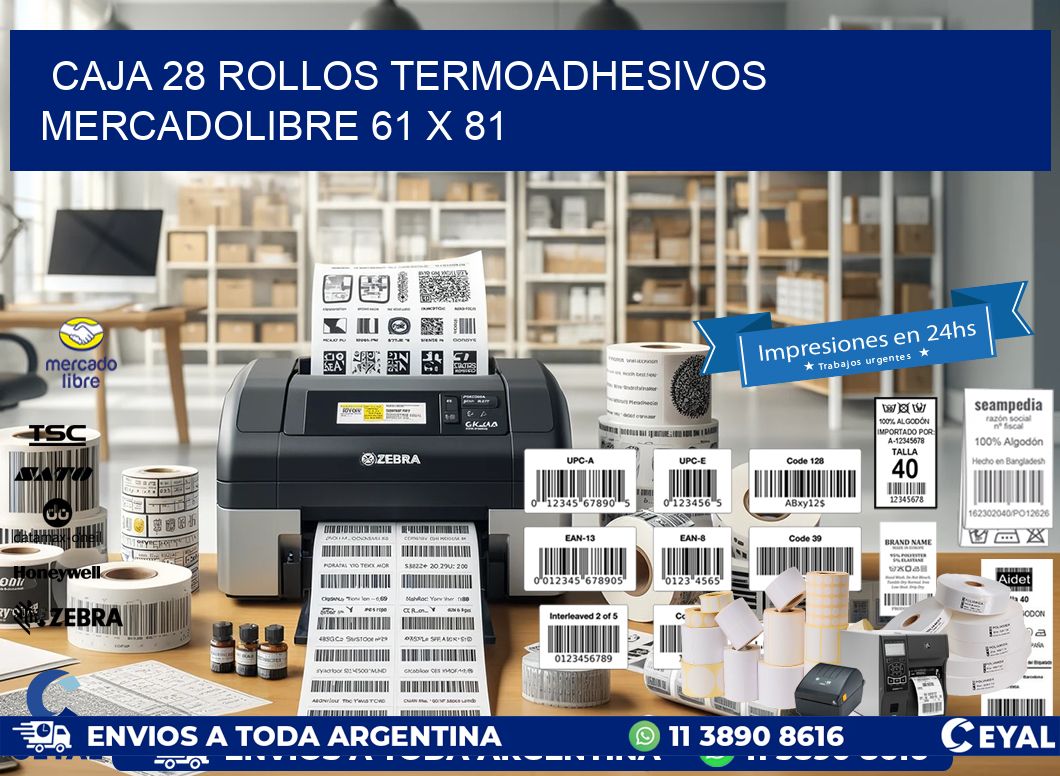 CAJA 28 ROLLOS TERMOADHESIVOS MERCADOLIBRE 61 x 81