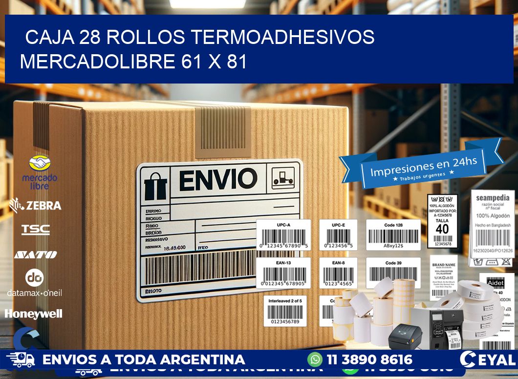 CAJA 28 ROLLOS TERMOADHESIVOS MERCADOLIBRE 61 x 81