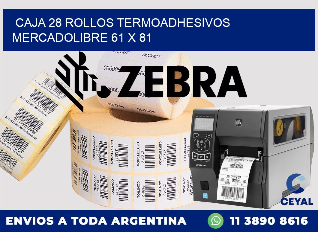 CAJA 28 ROLLOS TERMOADHESIVOS MERCADOLIBRE 61 x 81