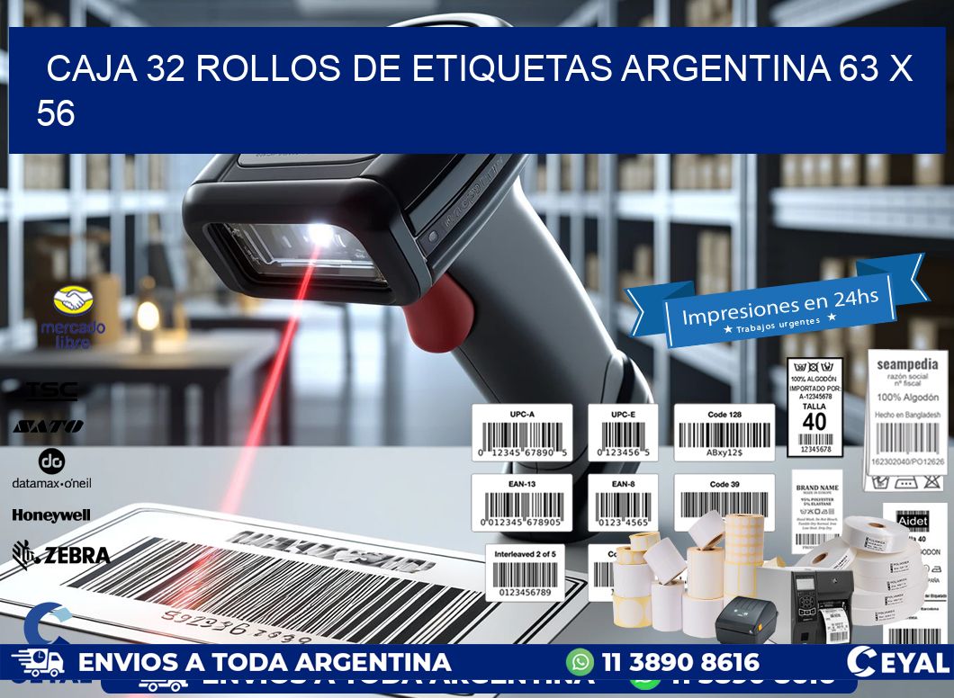 CAJA 32 ROLLOS DE ETIQUETAS ARGENTINA 63 x 56