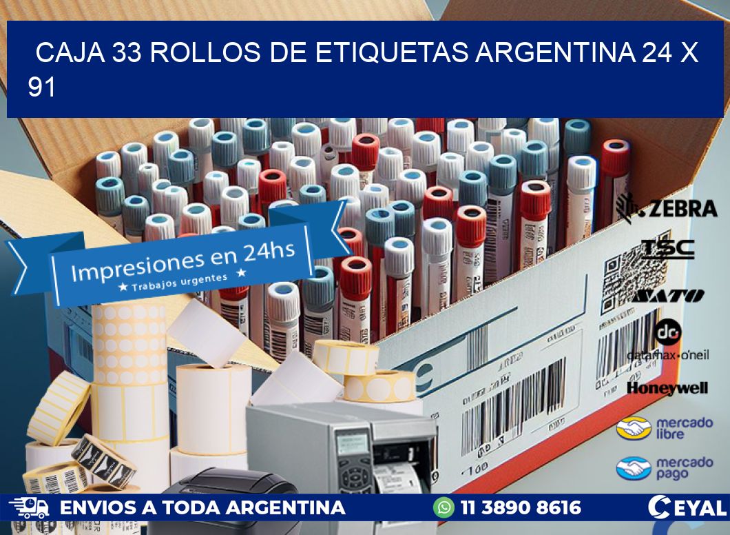 CAJA 33 ROLLOS DE ETIQUETAS ARGENTINA 24 x 91