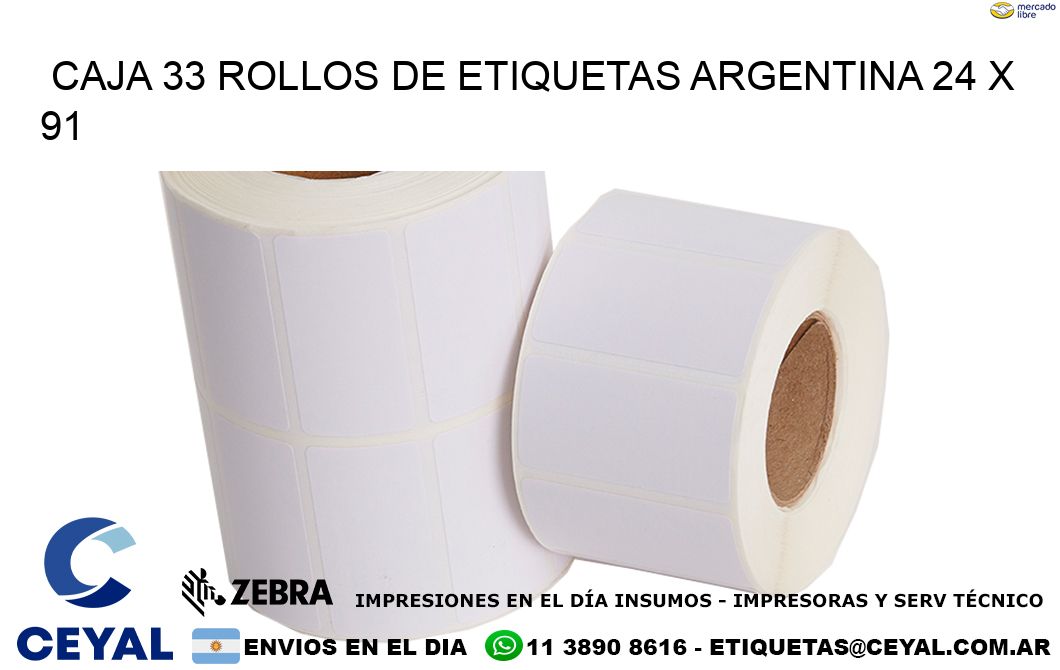 CAJA 33 ROLLOS DE ETIQUETAS ARGENTINA 24 x 91
